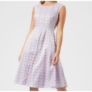 Joules Amelie Sleeveless Fit/Flare Dress White Summer Mosaic Print Sz 12 Spring